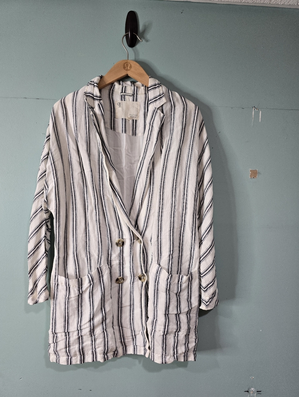 ANTHROPOLOGIE PILCRO DOLMAN PREPPY CHIC STRIPED SLOUCHY LINEN BLAZER JACKET XS